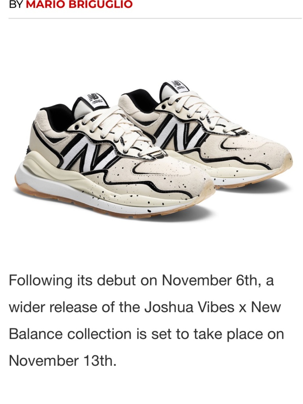New Balance Men's Cream & Black Joshua Vibes Sneakers